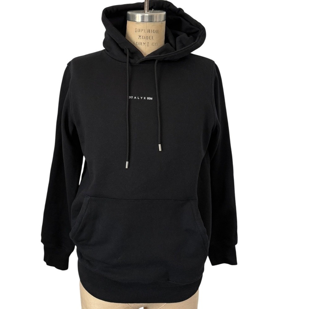 1017 ALYX 9SM Visual Hoodie Sweatshirt Black Logo Pullover Mens M Made in Italy